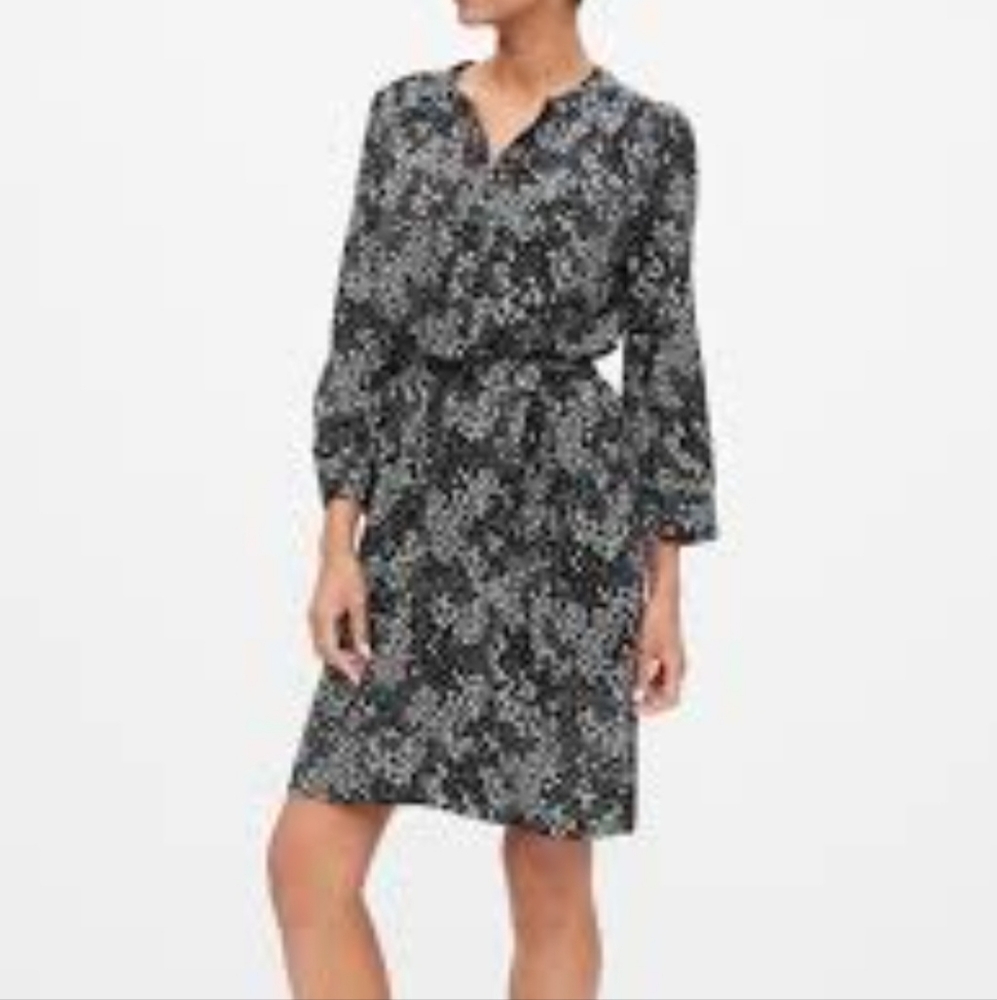 Gap Button Front Tie Waist B&W Floral Dress, Small
